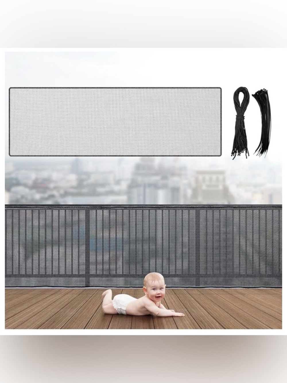 Hosuly Banister Guard Balcony Netting, 15 x 3 ft, Black, 1 Set NEW